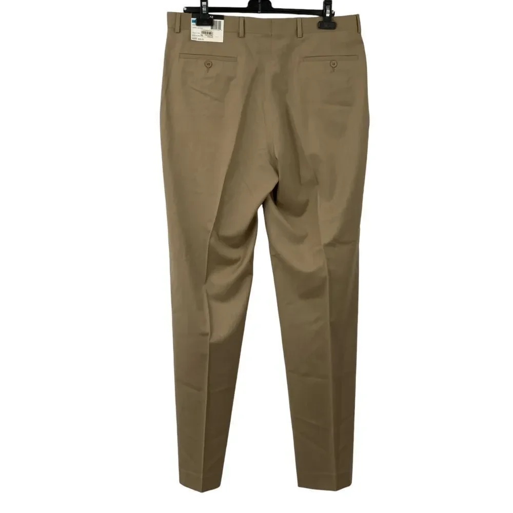 NWT Alfani Mens Flat Front Straight Leg Tan Wool Dress Pants Trousers Size 36x34